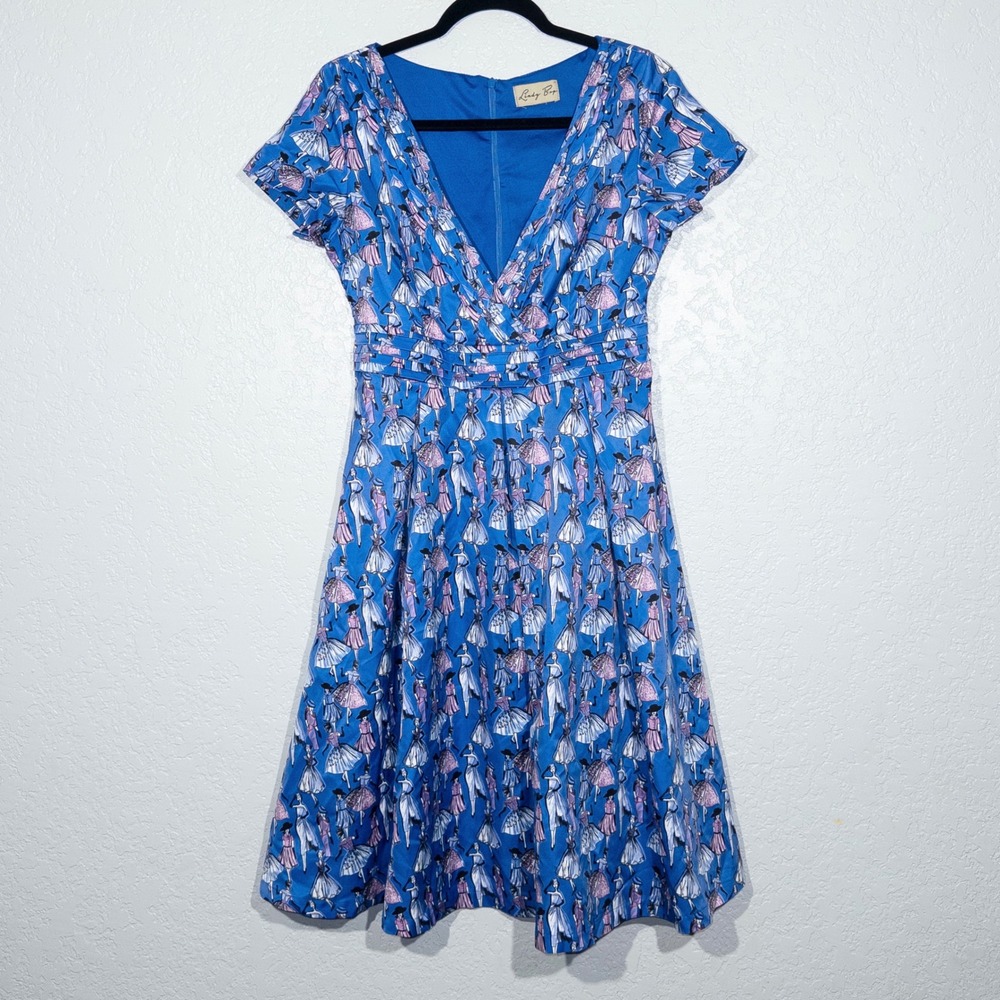 New Lindy Bop Blue Darcy 1940's Ladies‎ Fit & Flare Dress Size 6 - Picture 2 of 7